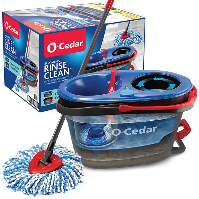 O-Cedar RinseClean spin mop bucket system dual-tank